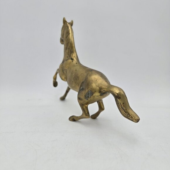 Vintage Brass Galloping Horse Statue Rich Gold Tone Running Horse Figurine 7x10 - Picture 4 of 14